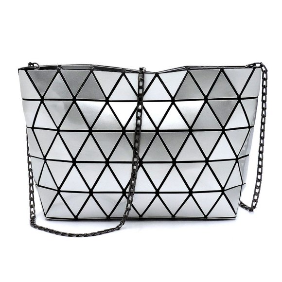 Handbags - Stylish Embossed Silver Geometric Checker Crossboy Clutch Handbag